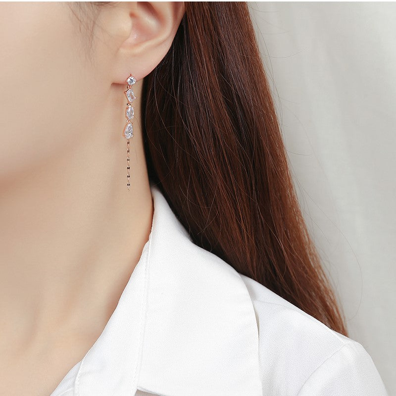 CLUE - White Crystal Long Drop Silver Earrings