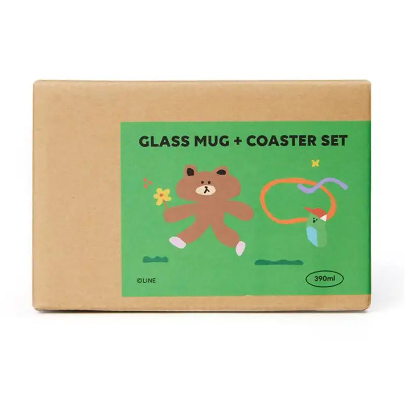 Line Friends - Glass Mug & Coaster Set - Line Friends - Tableware - Harumio