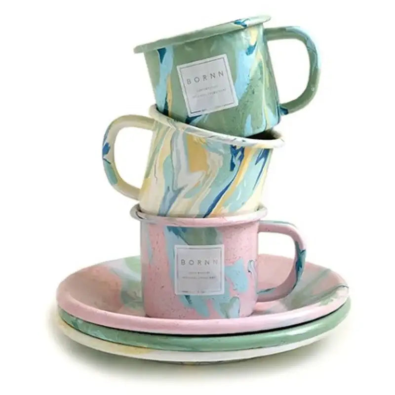 Like A Cafe - Bornn Enamel New Marble - Mug & Small Flat Plate - Like A Cafe - Home & Living - Harumio