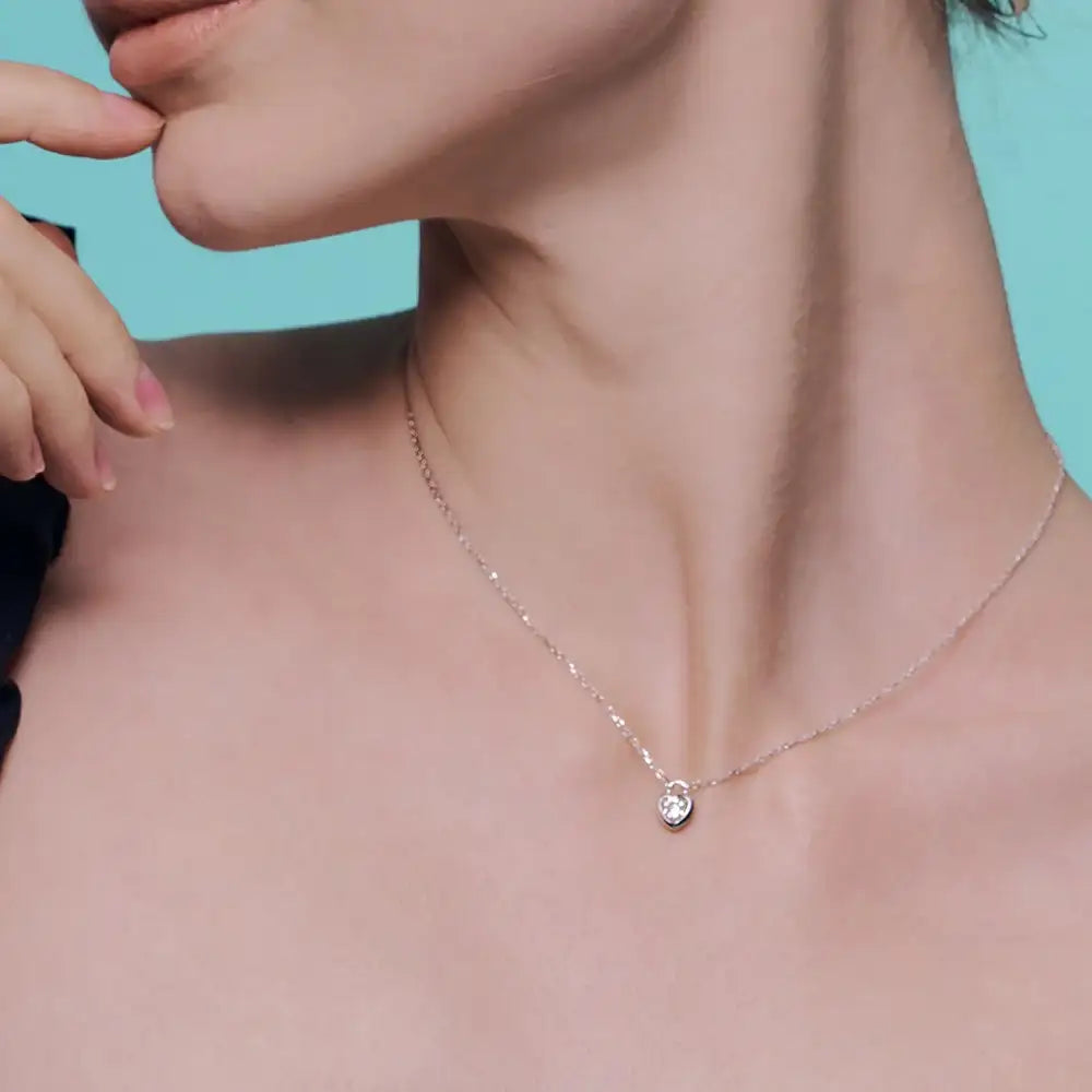 OST - Simulated Diamond Heart Lock Silver Necklace - OST - Jewelry - Harumio