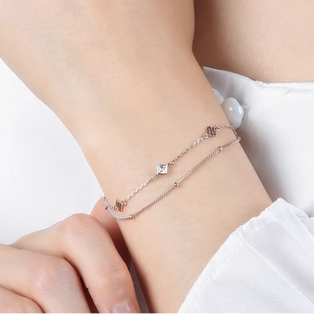 CLUE - Square Double Layer Silver Bracelet - CLUE - Jewelry - Harumio