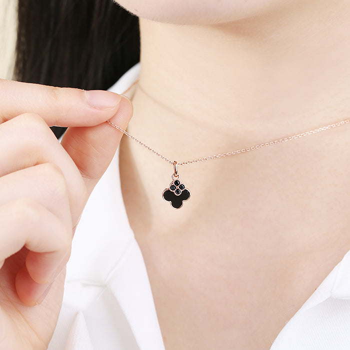 OST - Onyx Double Clover Rose Gold Necklace