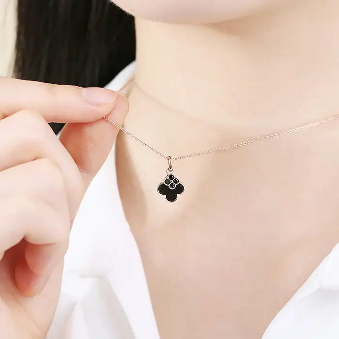 OST - Onyx Double Clover Rose Gold Necklace - OST - Jewelry - Harumio