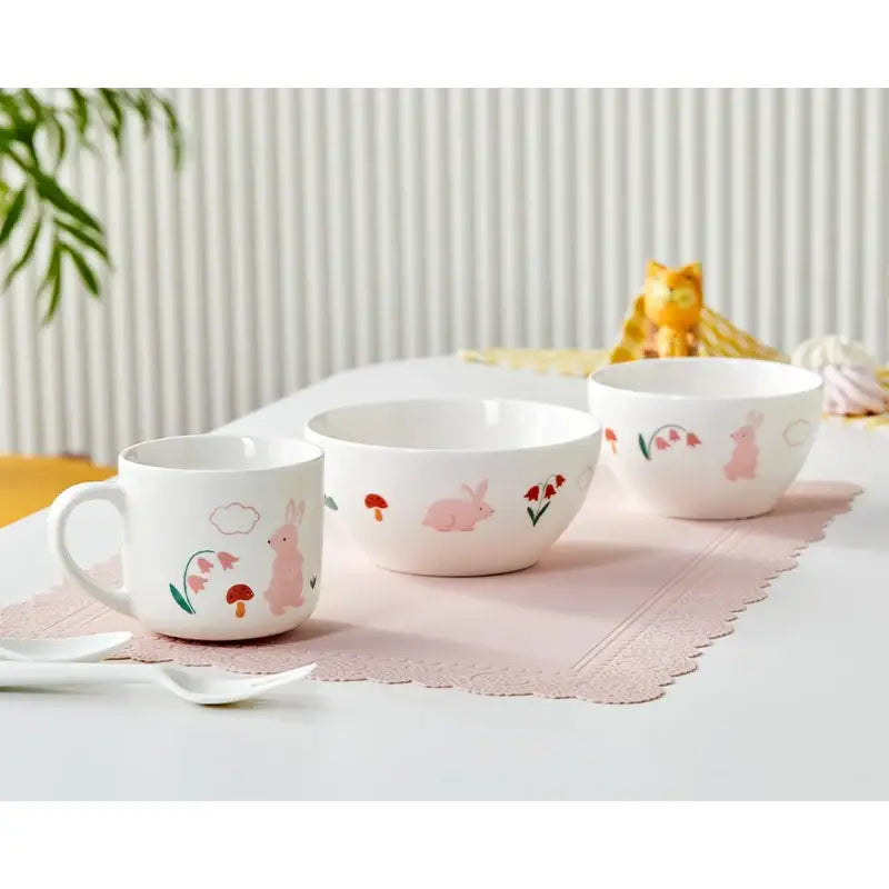 Korean My Rabbit - Kids Tableware 3P Set - Modern House - Tableware Set - Harumio