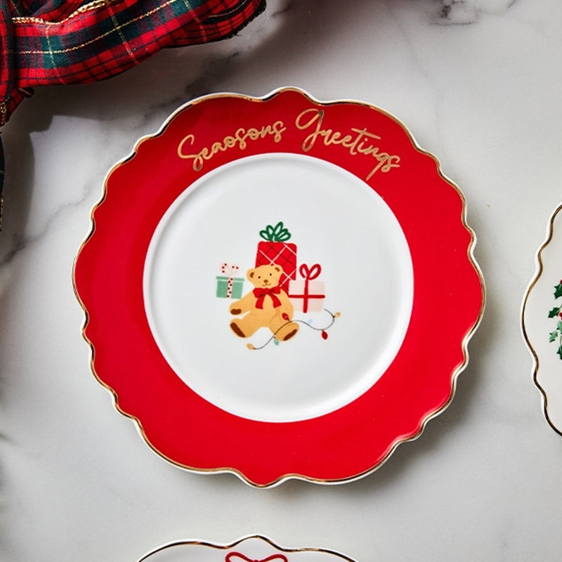 Korean Winter Story - Scallop Gold Rim Round Dessert Plate 4P Set