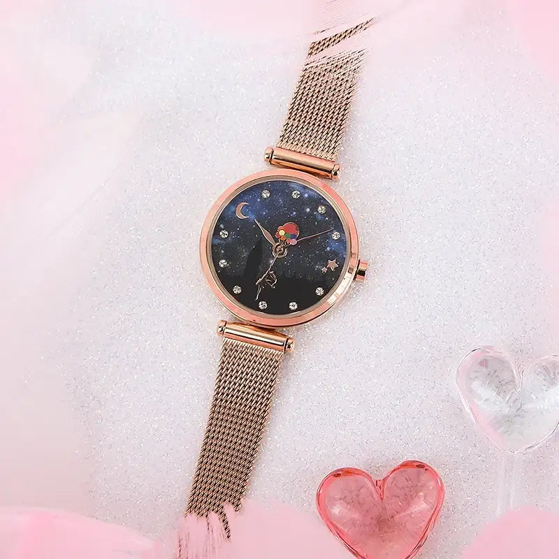 Saint Tail x Clue - Aurora Illusion Stick Rose Gold Mesh Watch - CLUE - Jewelry - Harumio