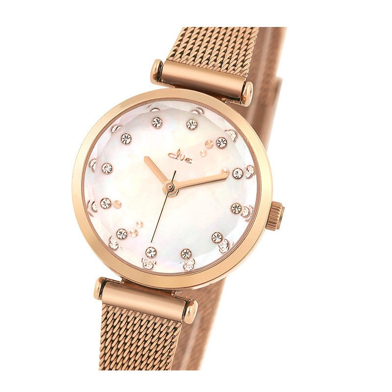 CLUE - Twinkle Mood Mother-of-Pearl Cut Glass Rose Gold Mesh Watch