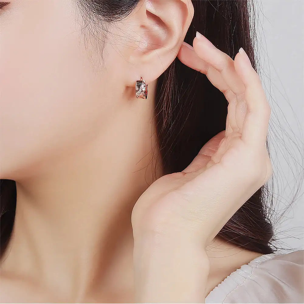CLUE - Diagonal Cubic One-Touch Ring Earrings - CLUE - Jewelry - Harumio