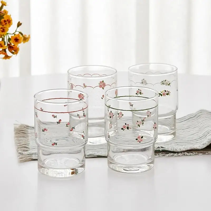 Korean L Rose in the Spring - Glass Cup 4P SET - Modern House - Glass Cup - Harumio