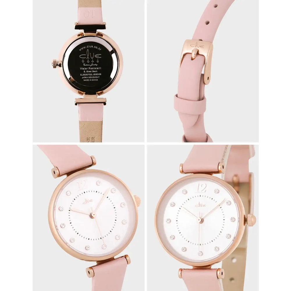 CLUE - Cubic Circle Pink Leather Watch - CLUE - Watches - Harumio
