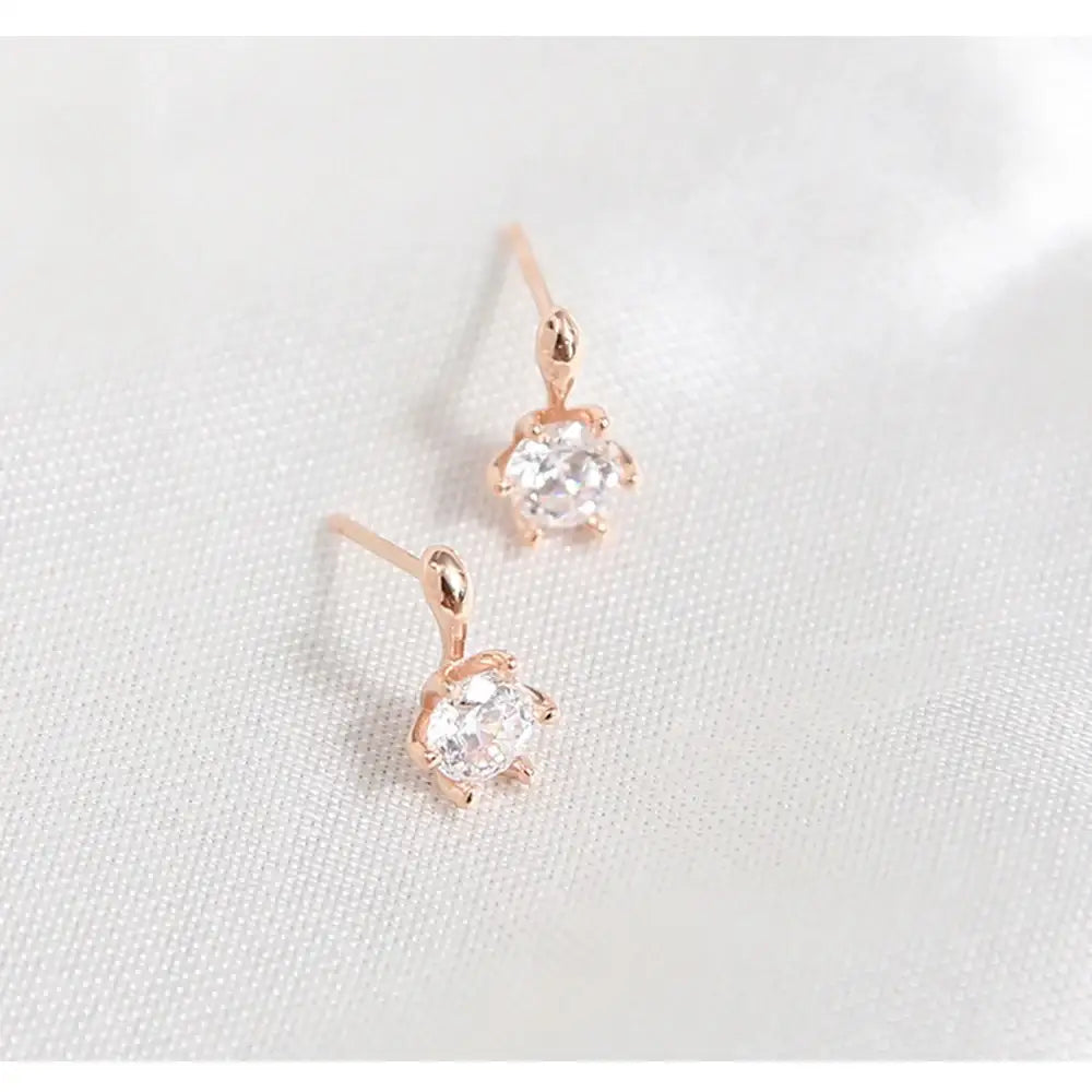 OST - Prong Setting Simulated Diamond Rose Gold Earrings - OST - Jewelry - Harumio