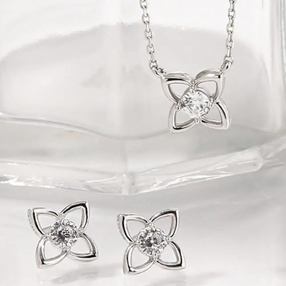 OST - Simulated Diamond 0.3ct Flower Silver Necklace - OST - Jewelry - Harumio