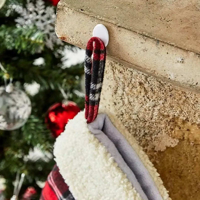 Korean Red Check - Santa Socks - Modern House - Socks - Harumio