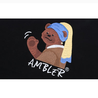 Ambler - Bear With Pearl Earring Overfit Hoodie Sweatshirt
