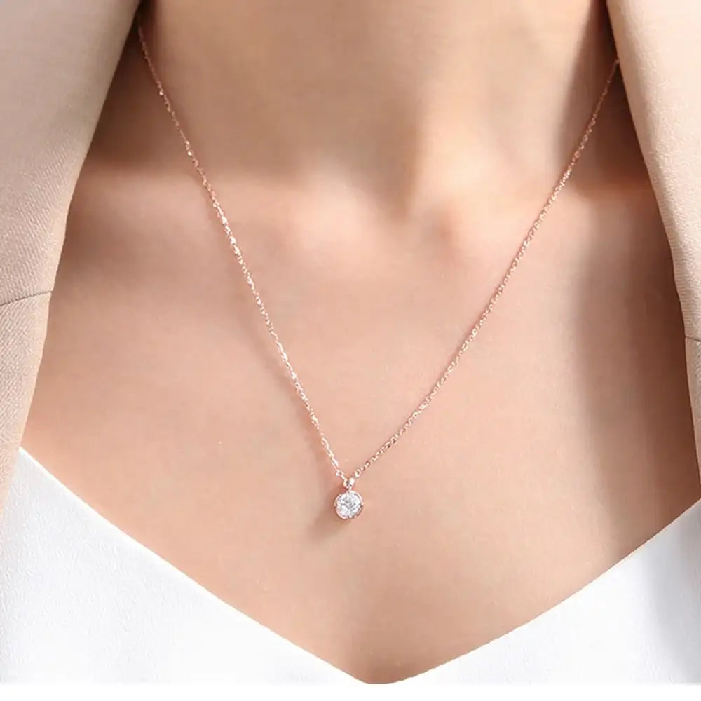 OST - Bezel Setting Simulated Diamond Rose Gold Necklace - OST - Jewelry - Harumio