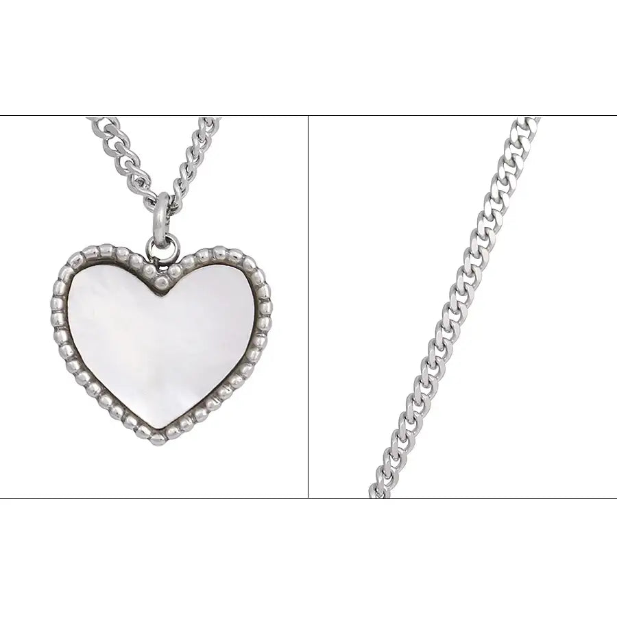 CLUE - Heart White Mother-of-Pearl Surgical Steel Necklace