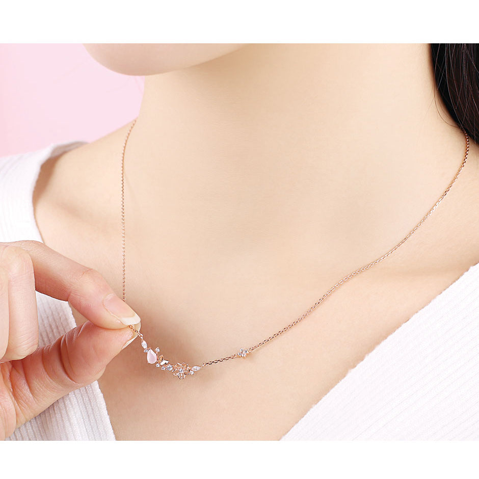 CLUE - Blooming Sakura Silver Necklace