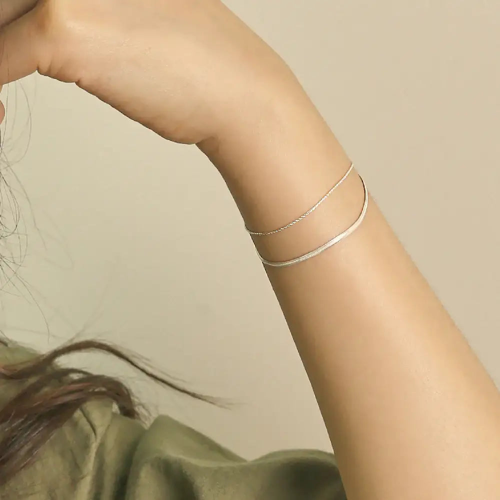 CLUE - Layered Snake Chain Integrated Silver Bracelet - CLUE - Jewelry - Harumio