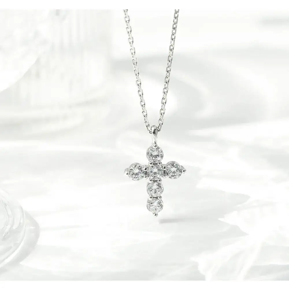 OST - Simulated Diamond 0.3ct Cross Necklace - OST - Jewelry - Harumio