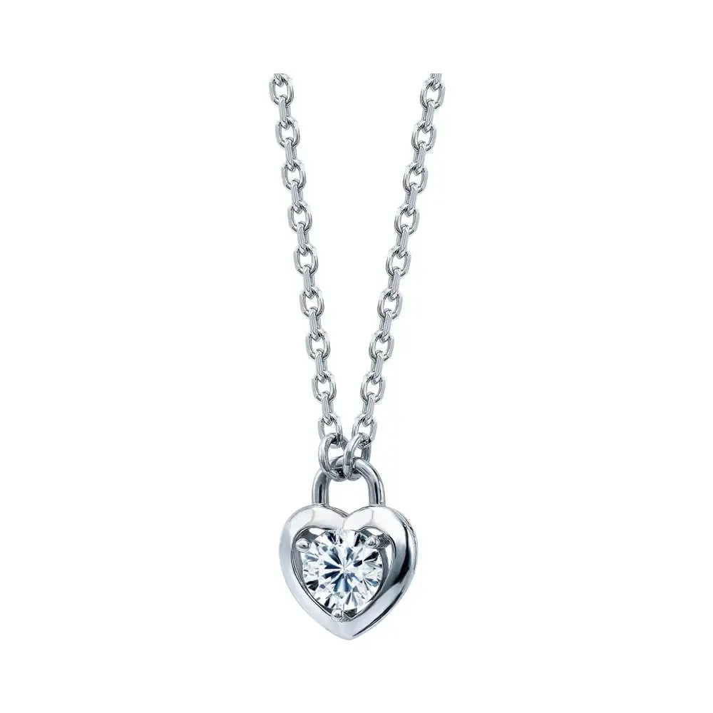 OST - Simulated Diamond Heart Lock Silver Necklace - OST - Jewelry - Harumio