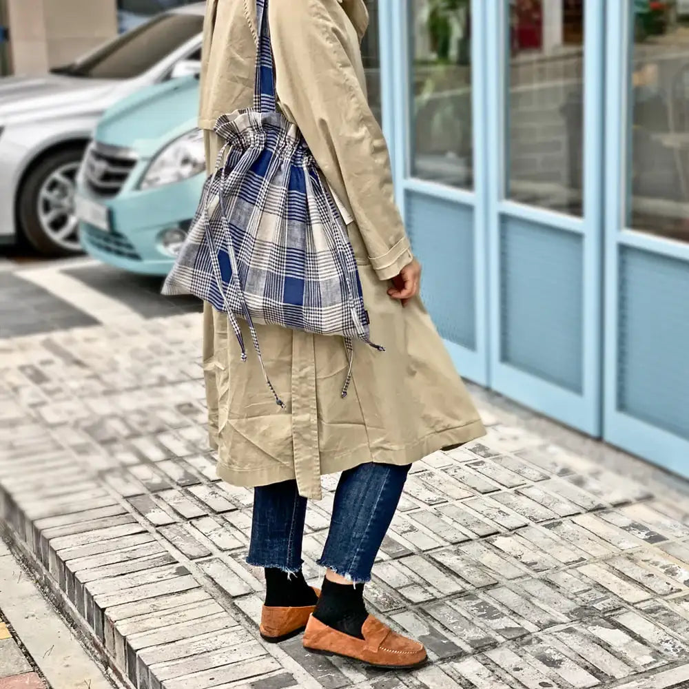 August8th - French Check Linen Bucket Bag - August8th - Accessories - Harumio