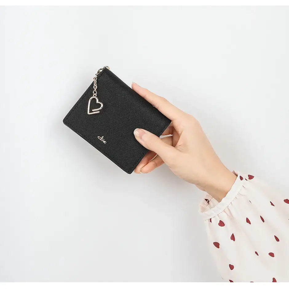 CLUE - Pastel Heart Keyring Black Short Wallet - CLUE - Accessories - Harumio