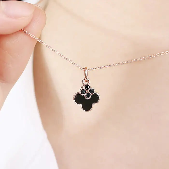 OST - Onyx Double Clover Rose Gold Necklace - OST - Jewelry - Harumio