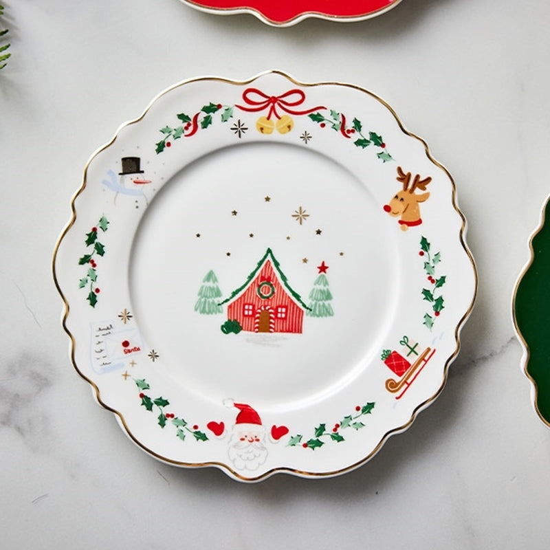 Korean Winter Story - Scallop Gold Rim Round Dessert Plate 4P Set