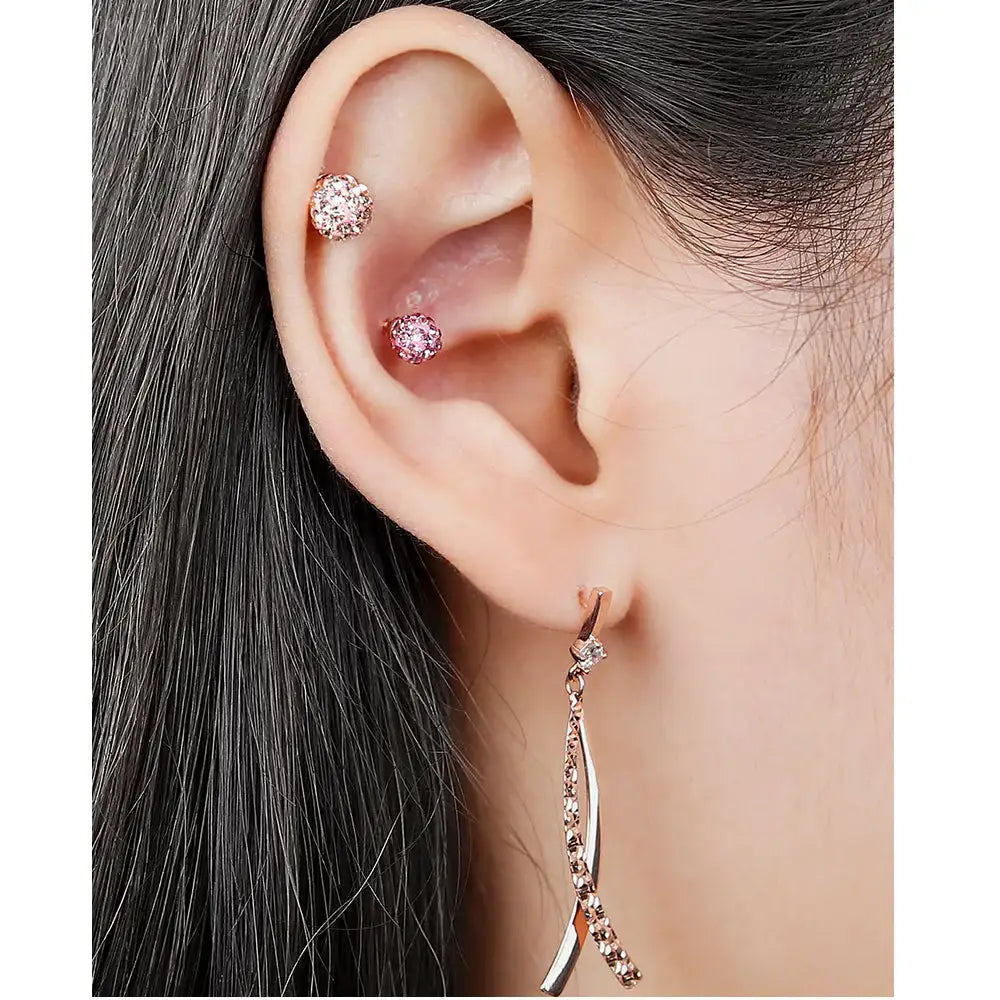 CLUE - 4mm Mirror Ball 14K Rose Gold Ear Pierce (Birthstone) - CLUE - Jewelry - Harumio