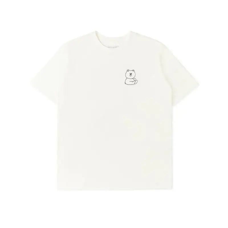 Line Friends - Brown Signature Embroidery Short Sleeve T-shirt - Line Friends - Clothing - Harumio