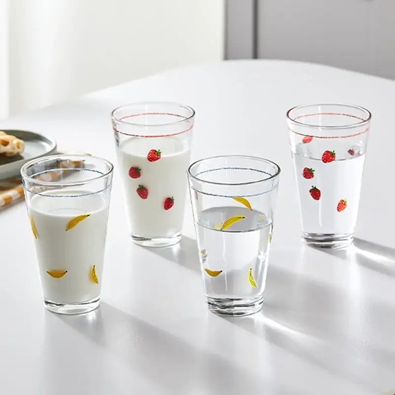 Korean ON - Strawberry Banana Glass Cup 4P Set - Modern House - Cups - Harumio