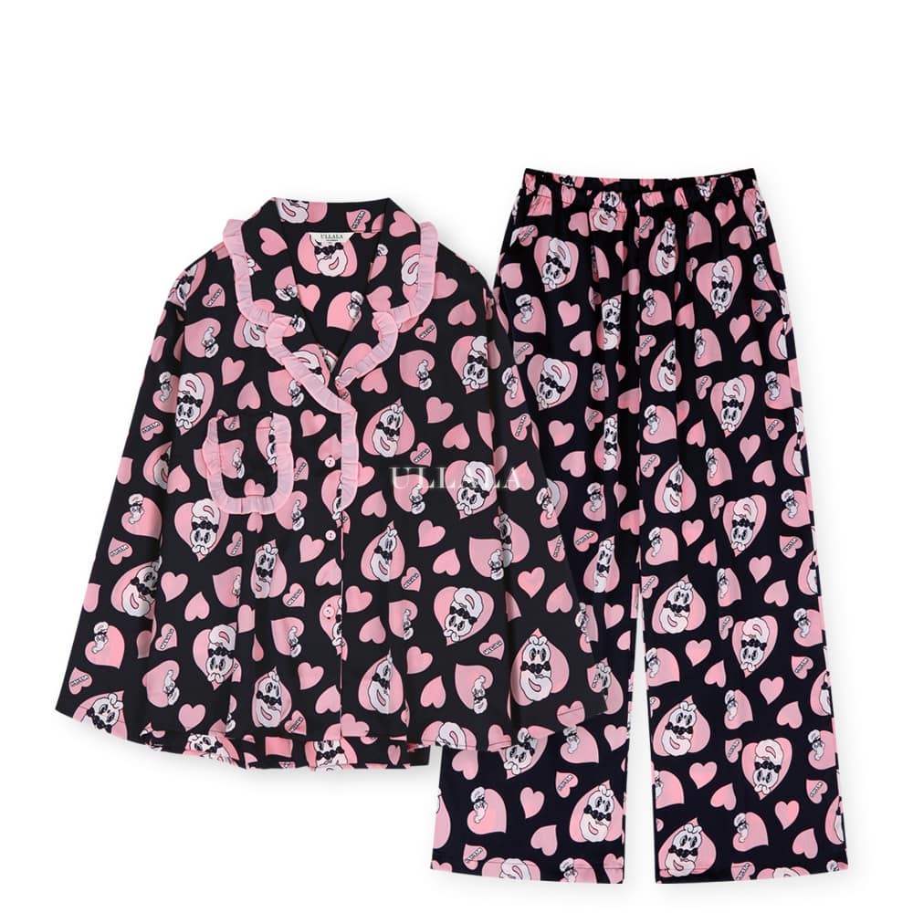 Esther Bunny x Ullala - Chic Bunny Long Sleeve Black Pajamas Set - Esther Bunny x Ullala - Clothing - Harumio