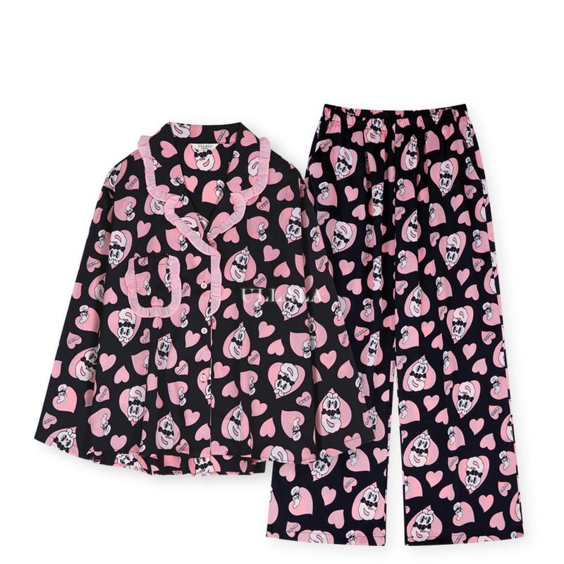 Esther Bunny x Ullala - Chic Bunny Long Sleeve Black Pajamas Set