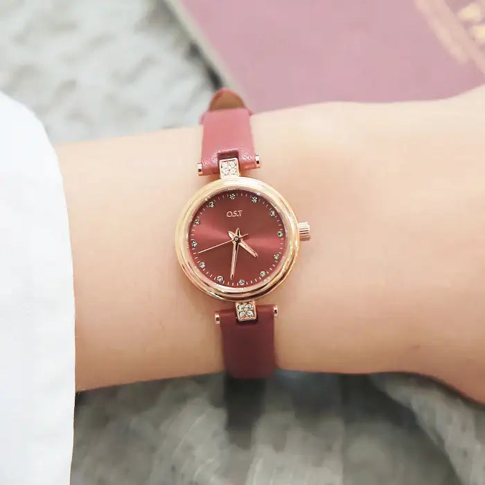 OST - Women Striking Maroon Leather Watch - OST - Watch - Harumio