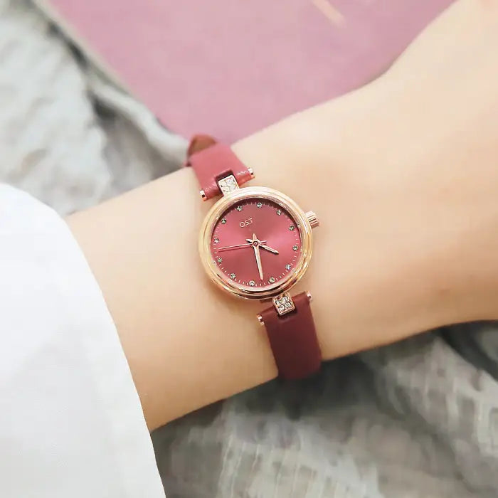 OST - Women Striking Maroon Leather Watch - OST - Watch - Harumio
