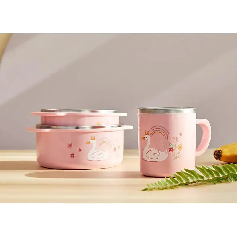 Korean Swan Lake - Double Stainless Tableware 3P Set (Non-Slip) - Modern House - Tableware Set - Harumio