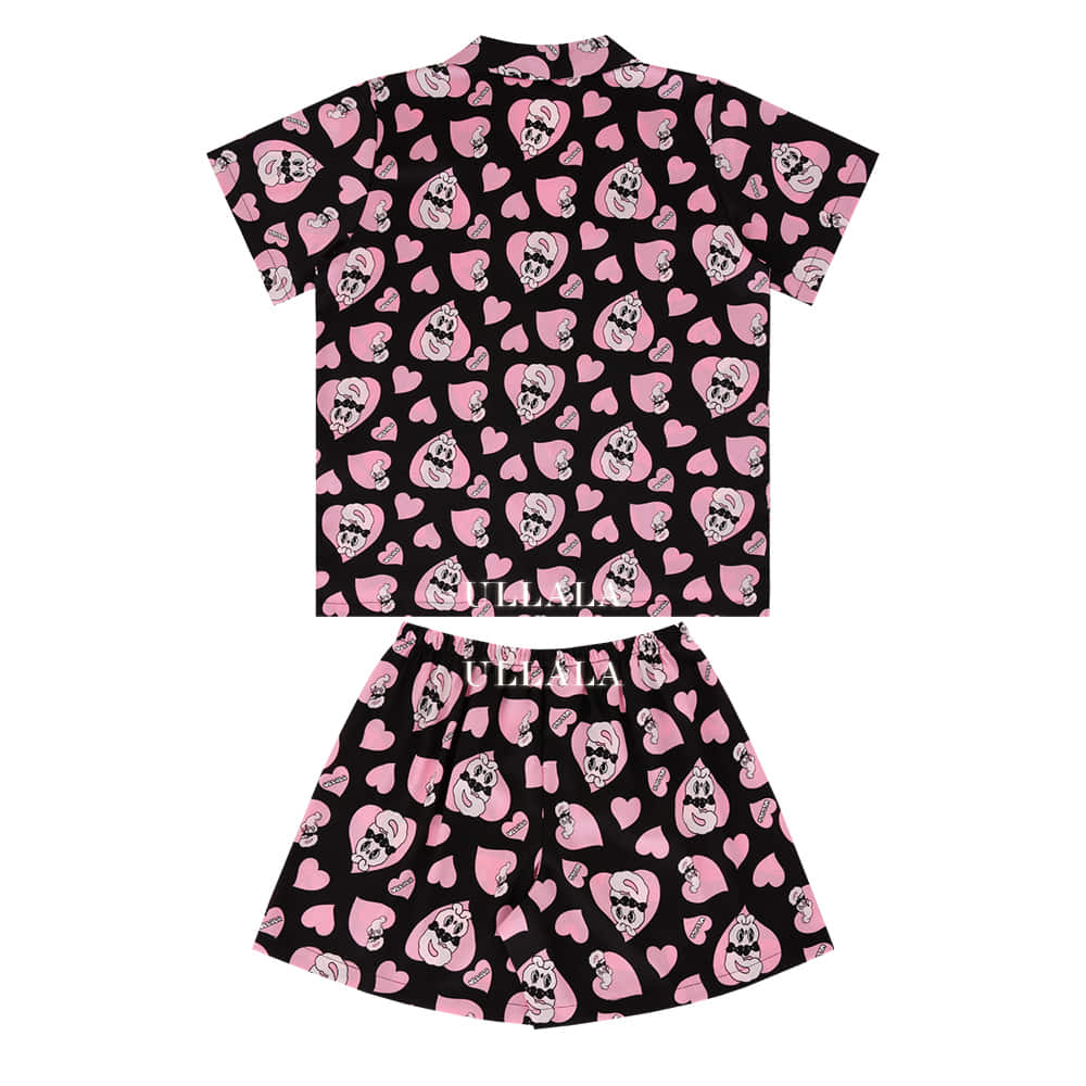 Esther Bunny x Ullala - Chic Bunny Short Sleeve Black Pajamas Set