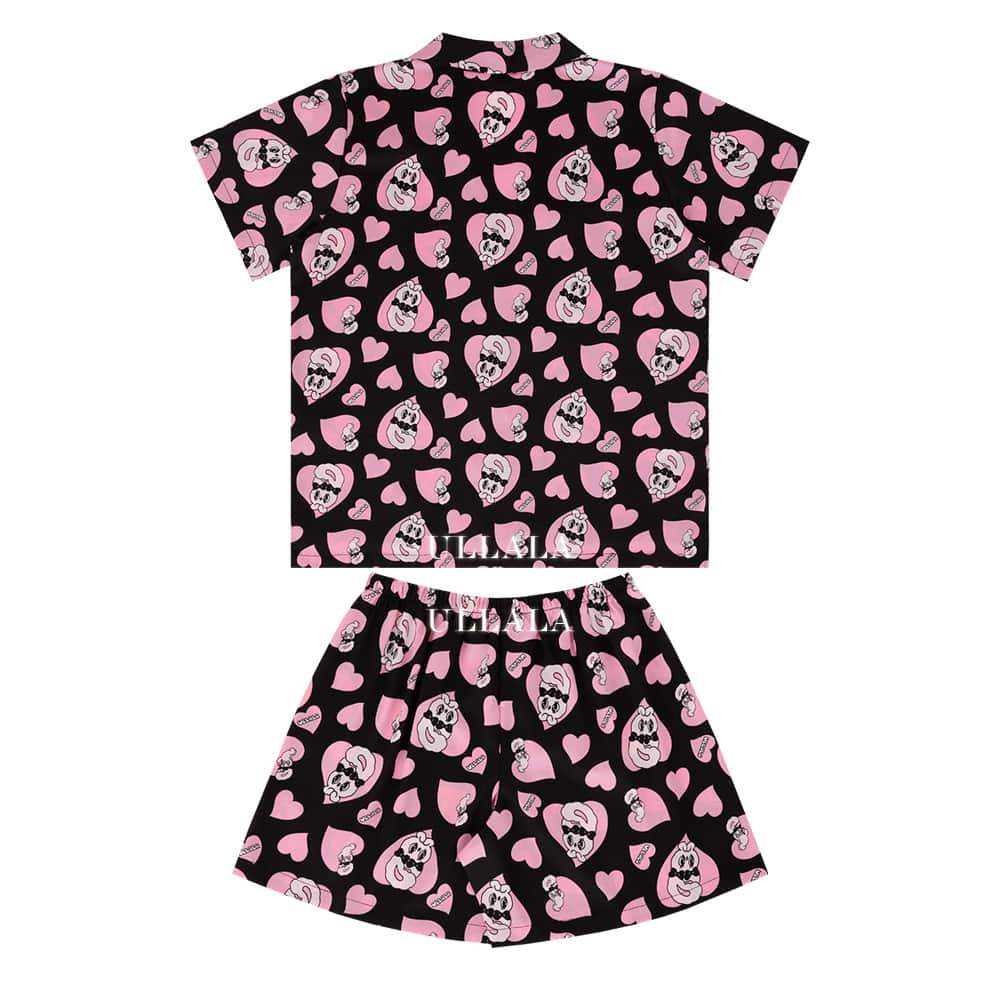 Esther Bunny x Ullala - Chic Bunny Short Sleeve Black Pajamas Set - Esther Bunny x Ullala - Clothing - Harumio