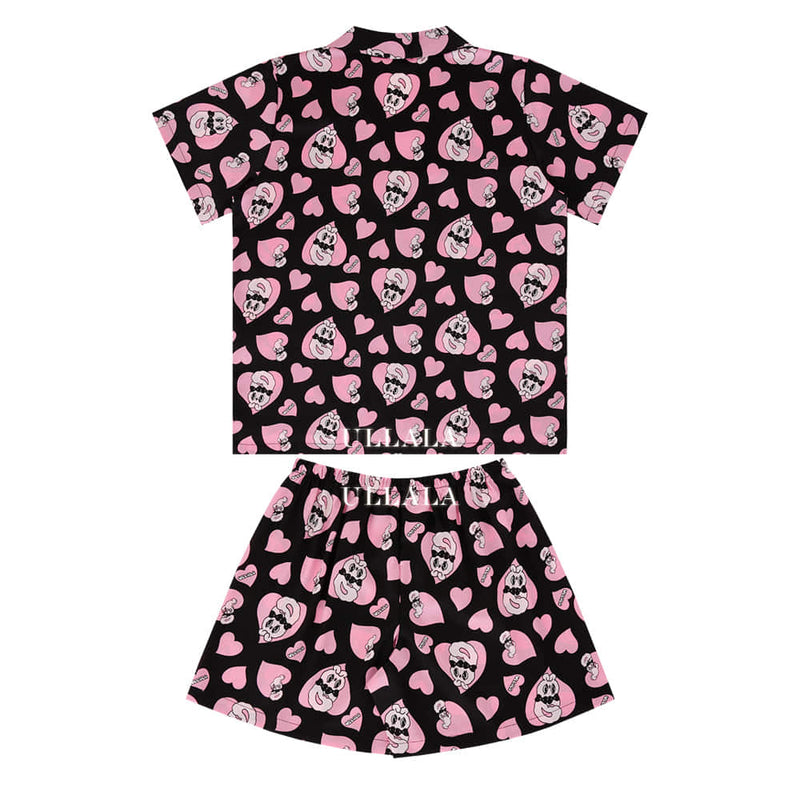 Esther Bunny x Ullala - Chic Bunny Short Sleeve Black Pajamas Set
