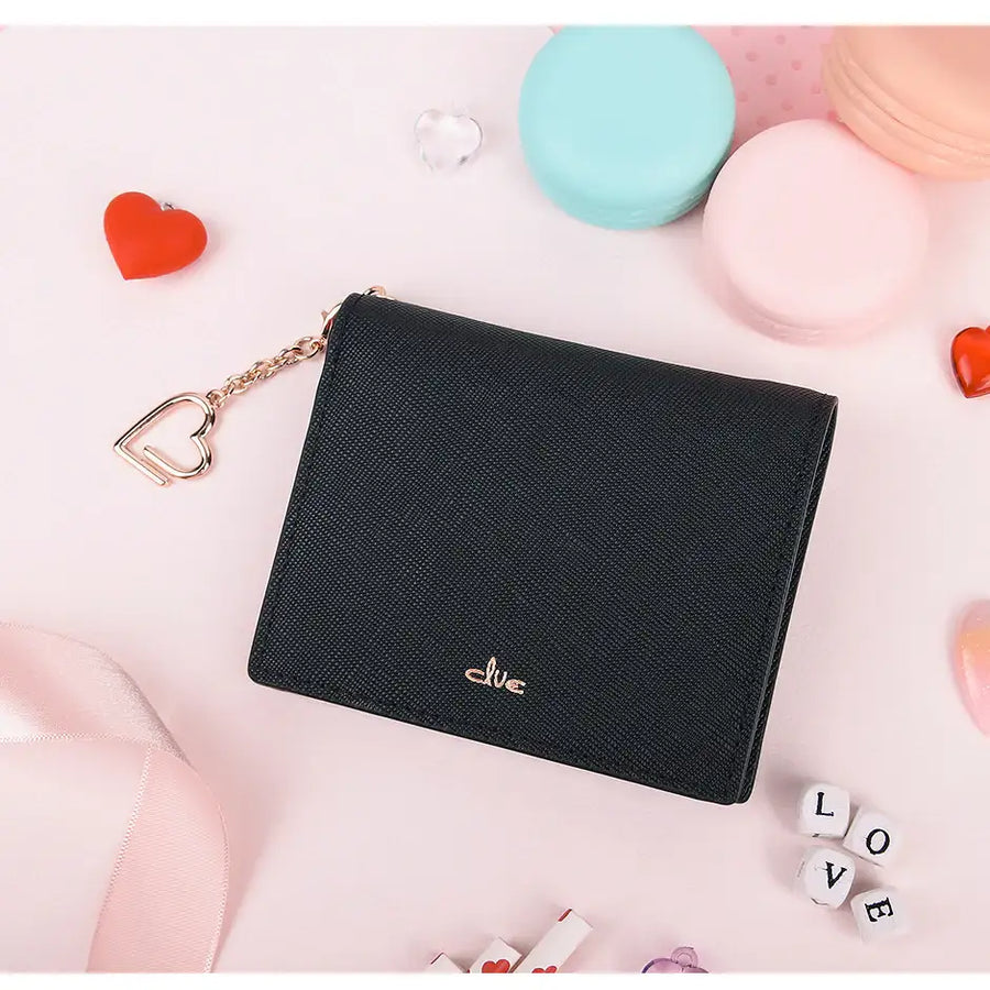 CLUE - Pastel Heart Keyring Black Short Wallet - CLUE - Accessories - Harumio