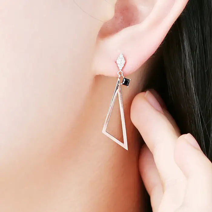 OST - Triangular Chic Black Drop Earrings - OST - Jewelry - Harumio