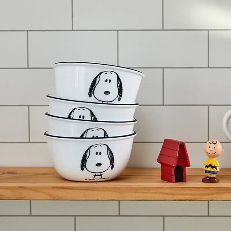 Corelle x Peanuts - Snoopy and Charlie - Rice Bowl 4P Set - Modern House - Tableware - Harumio