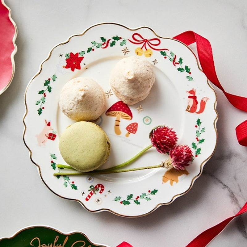 Korean Winter Story - Scallop Gold Rim Round Dessert Plate 4P Set