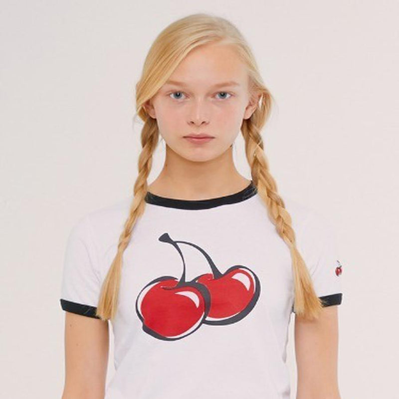 Kirsh - Big Cherry Ringer T-Shirt - White