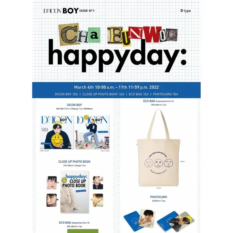 DICON BOY Issue N.1 - Magazine Cover Cha Eunwoo Happyday - D-Icon - Magazine - Harumio