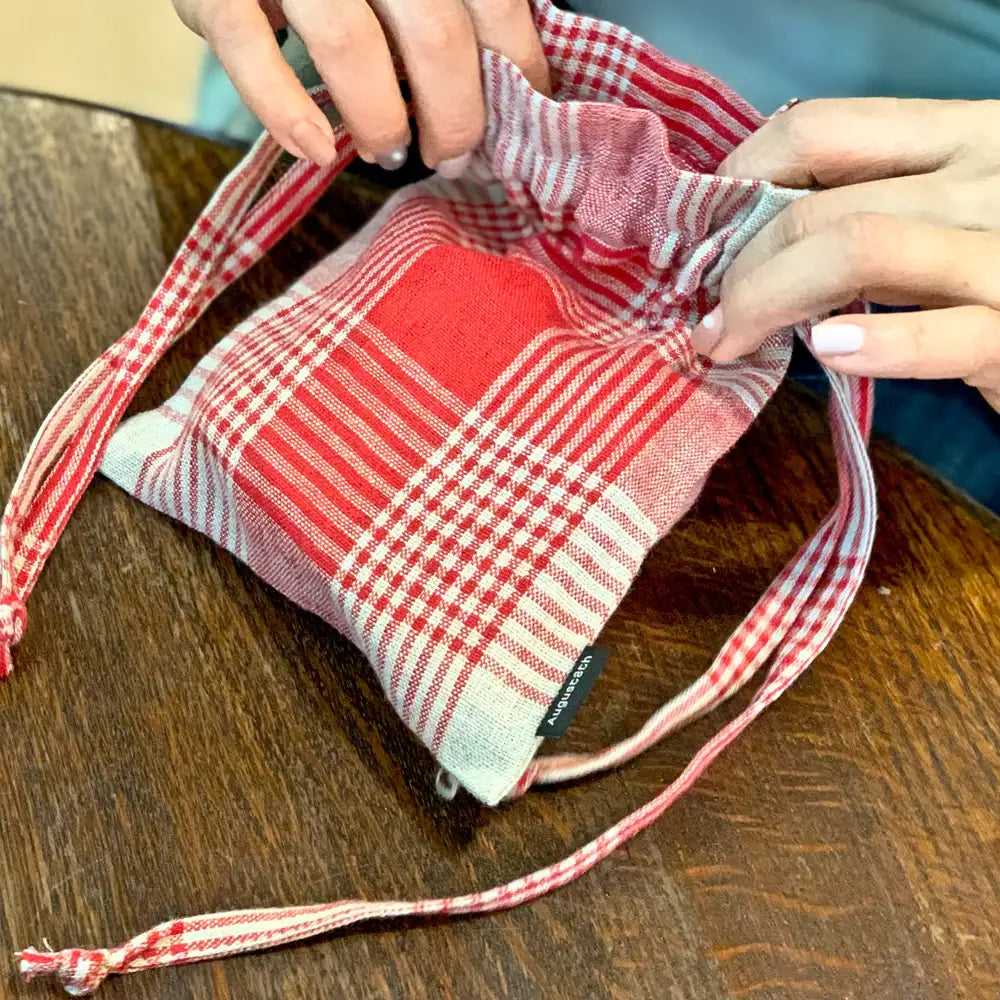 August8th - French Check Linen Bucket Pouch - August8th - Accessories - Harumio
