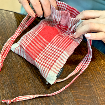 August8th - French Check Linen Bucket Pouch