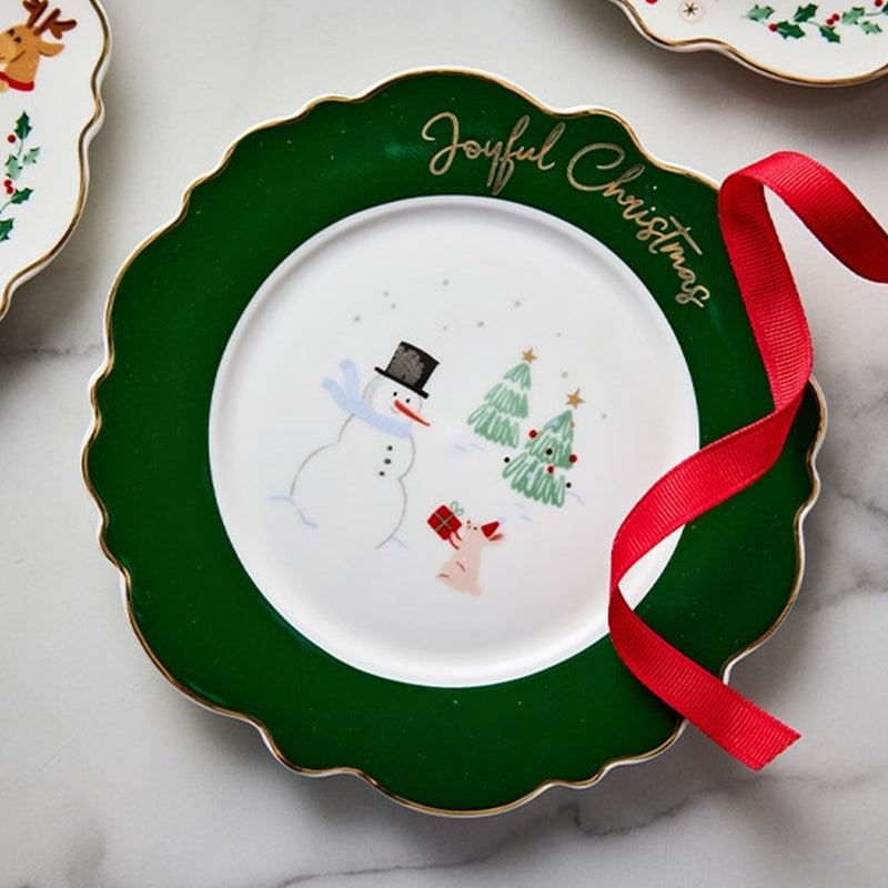 Korean Winter Story - Scallop Gold Rim Round Dessert Plate 4P Set