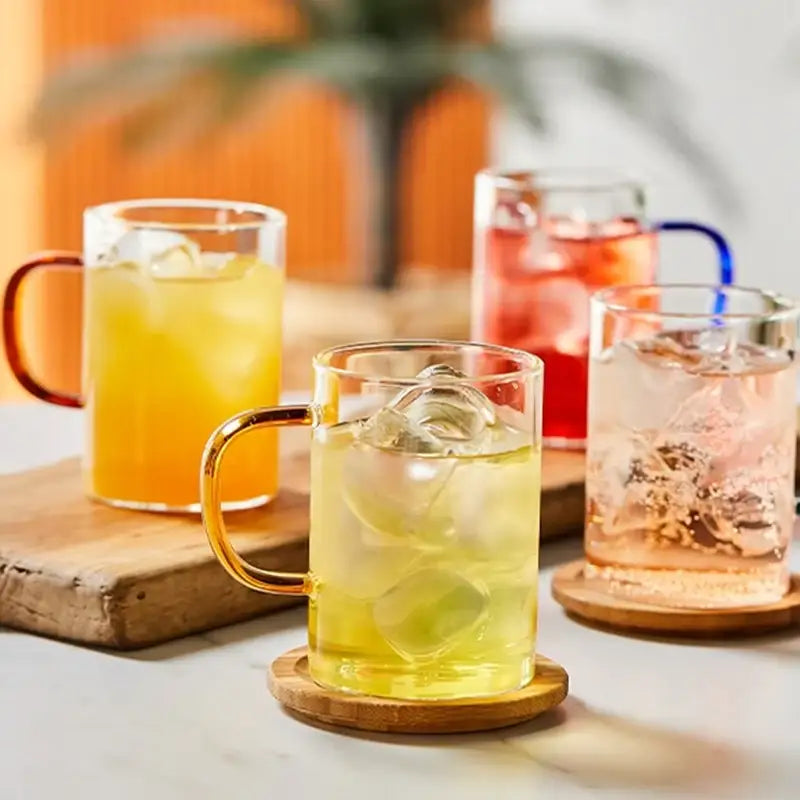 Korean ON - Daily Color Handle Heat Resistant Glass Mug 4P Set - Modern House - Kitchenware - Harumio