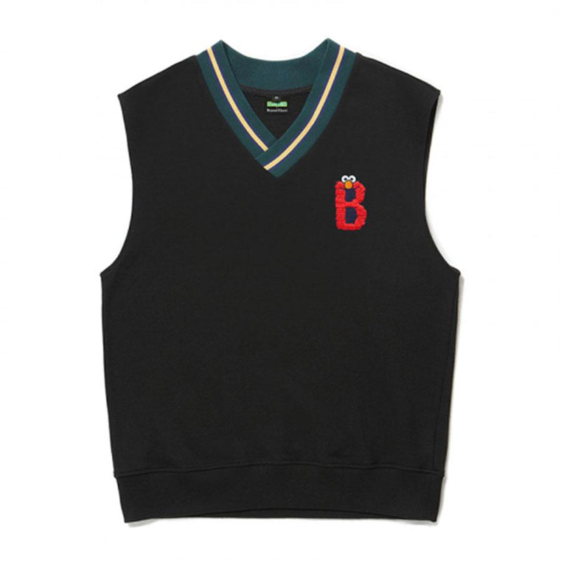 Beyond Closet x Sesame Street - Alphabet B Elmo Preppy Vest - Black